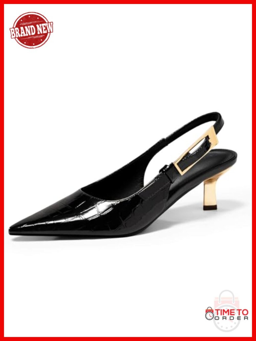 Slingback Kitten Heels Closed Pointed Toe Pumps Buckle Strap Dress Shoes